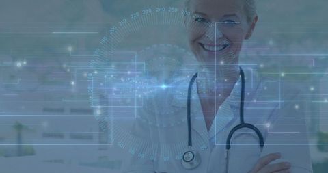 Futuristic Healthcare Innovation with Female Doctor and Technology