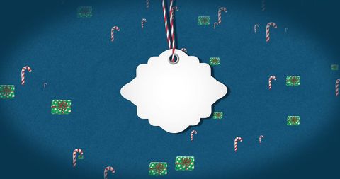 Blank gift tag on festive blue holiday background