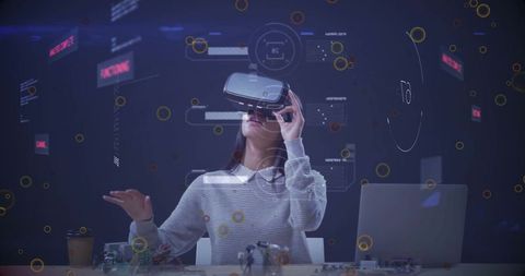Futuristic VR Technology with Female Engineer Testing Virtual More Features