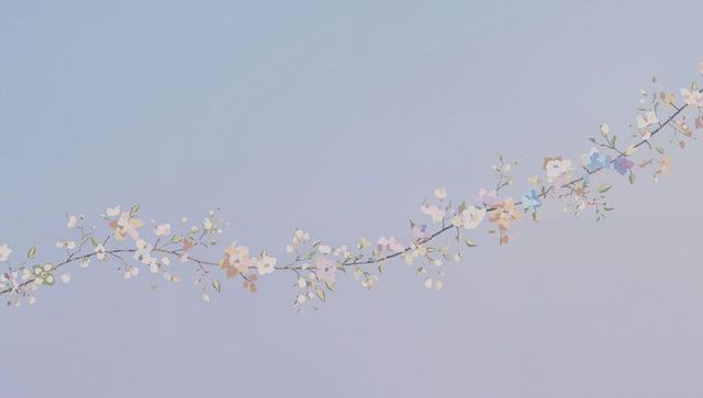 Flowing pastel floral vine stretching across soft gradient background watercolor wallpaper