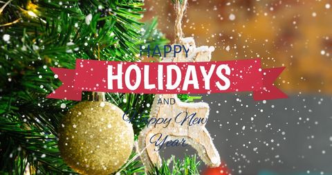 Festive Holiday Greetings with Christmas Ornament and Snow