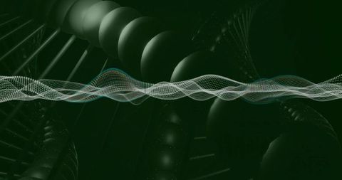 Flowing luminescent waveform crossing dark helical network for tech and science