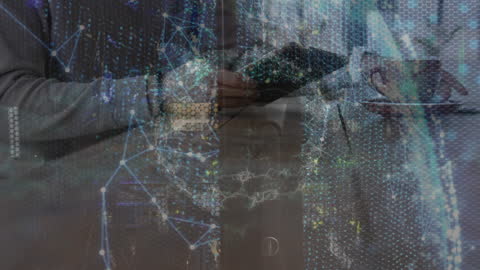 Man Using Digital Tablet with Futuristic Brain and Network Visualization