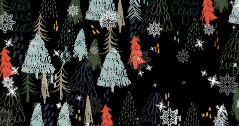 Whimsical Snowy Christmas Forest Illustration