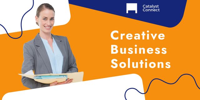 Stock photo featuring a confident businesswoman holding documents and smiling at the camera. Use this image for promotional materials, corporate training, business presentations, marketing campaigns, or consultancy services. The modern design and professional appearance make it suitable for various corporate settings to enhance business appeal.