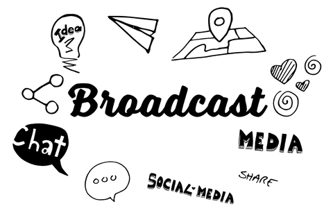 Broadcast and social media icons on transparent background