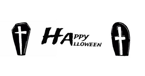 Halloween Greeting with Coffin Illustrations and Text