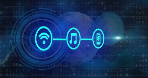Futuristic Digital Connectivity Concept with Globe and Tech Icons - Download Free Stock Images Pikwizard.com