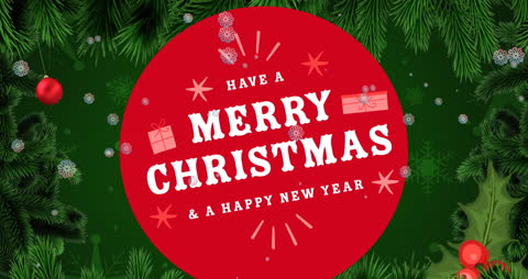 Merry Christmas and Happy New Year Festive Background with Snowfall