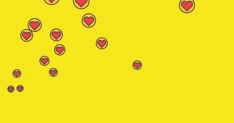 Red Heart Icons Floating on Yellow Background for Love and Social Engagement