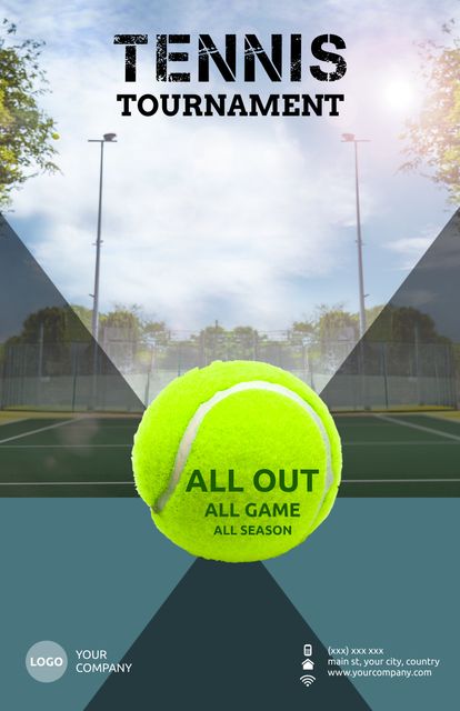 Use this vibrant tennis ball template to create eye-catching flyers or posters for upcoming sports events or tournaments. Its dynamic design effectively conveys excitement and promotes competitive spirit, making it ideal for both amateur and professional events. Add your logo and contact information to customize it for your specific needs.