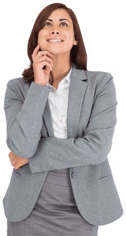 Businesswoman Smiling in Gray Suit Transparent Background