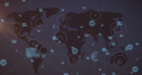 Global Networking Concept Map with Digital Technology Icons