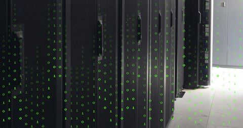 Falling Binary Code Over Modern Server Racks in Data Center - Download Free Stock Images Pikwizard.com