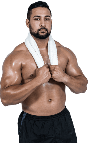 Muscular Man with Towel on Shoulders Isolated on Transparent Background