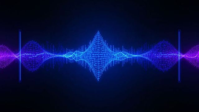 Neon Data Waveform Pulsing with Digital Code and Glowing Bars Futuristic Background