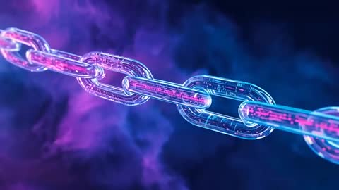 Glowing Digital Blockchain Chain on Nebula Background