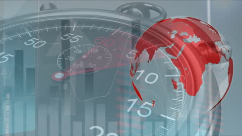 Digital Interface with Globe and Stopwatch Representing Global Data Processing