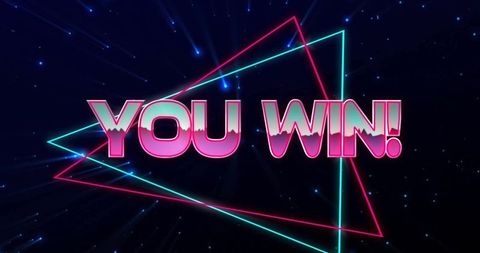 Neon 'You Win!' Text in Futuristic Digital Arena