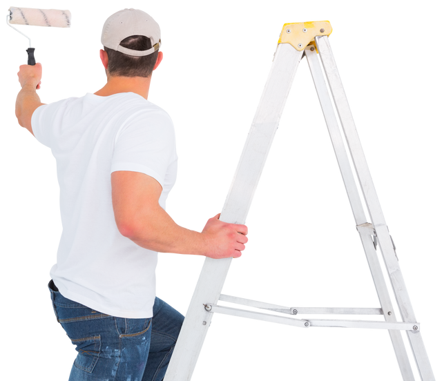 Handyman Climbing Ladder While Using Paint Roller on Transparent Background - Download Free Stock Videos Pikwizard.com