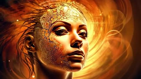 Mystical Female Face in Ethereal Golden Swirl