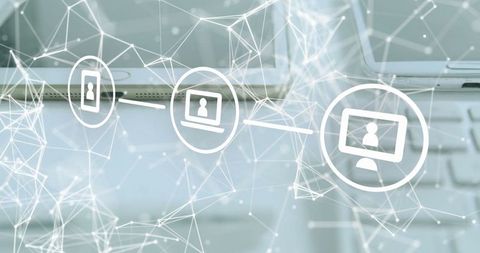 Digital Network Connections with Icons and Data Processing