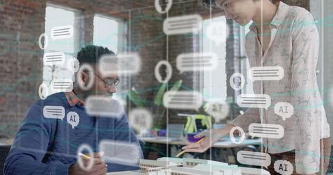 Diverse Team Analyzing AI Concepts in Modern Office Setting