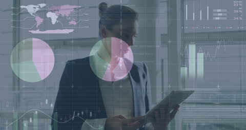 Businesswoman Analyzing Digital Data with High-Tech Display