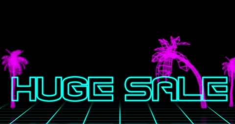 Retro eighties neon themed huge sale announcement