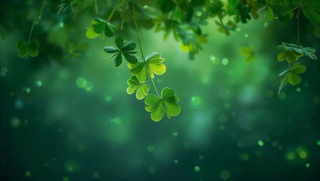 Verdant clover cluster swaying in soft bokeh light macro botanical background for wellness