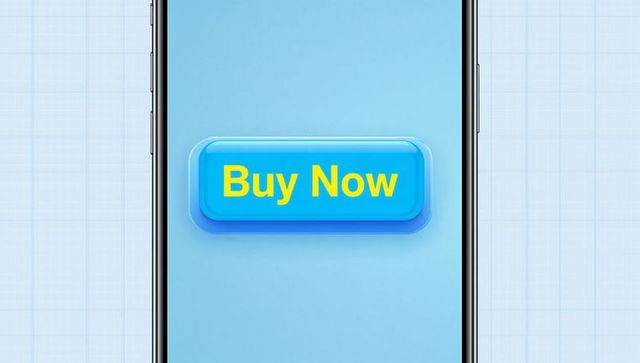 Smartphone showing buy now button on minimal blue ui for e-commerce conversion