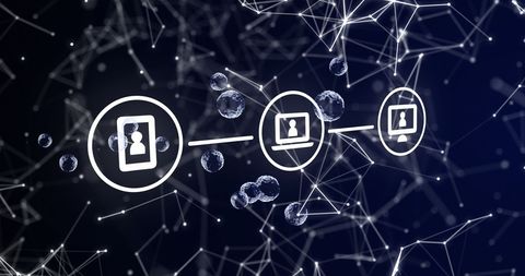 Digital Network Interface with Connection Icons on Black Background - Download Free Stock Images Pikwizard.com