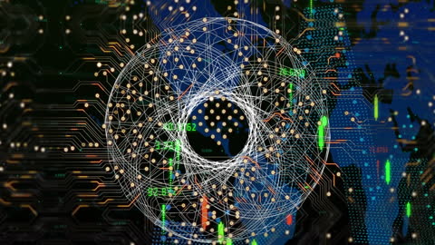 Animated Data Processing Explosion on World Map Background