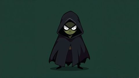 Mysterious hooded assassin character on dark green background