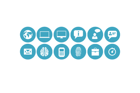 Blue business icons on transparent background vector illustration