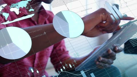 Businessman Analyzing Global Data on Tablet Device