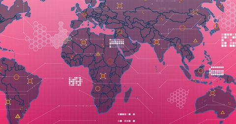 Digital Data Processing on Pink Global World Map - Download Free Stock Images Pikwizard.com