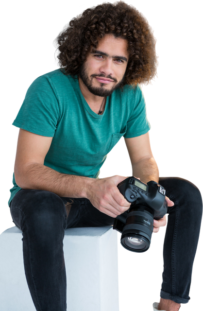 Transparent Background Portrait of Male Photographer with Camera in Relaxed Pose - Download Free Stock Videos Pikwizard.com