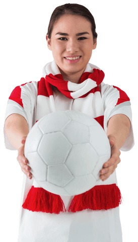 Soccer Enthusiast Wearing Scarf Holding with Transparent Background