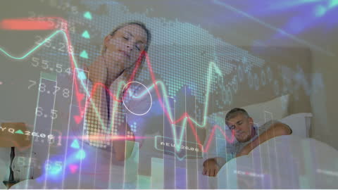 Couple Sleeping with Futuristic Digital Finance Overlay