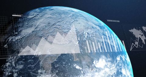 Financial Data and Graphics Over Spinning Earth - Download Free Stock Images Pikwizard.com
