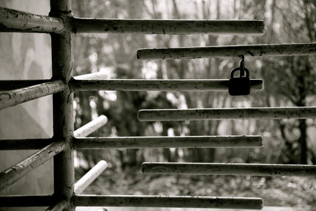 Old Rusty Bars with Padlock in Black and White - Download Free Stock Photos Pikwizard.com