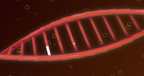Glowing Red DNA Strand with Digital Light Spots