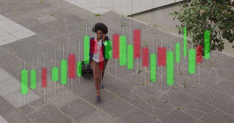 Businesswoman Engaging with Financial Data Graph Overlay