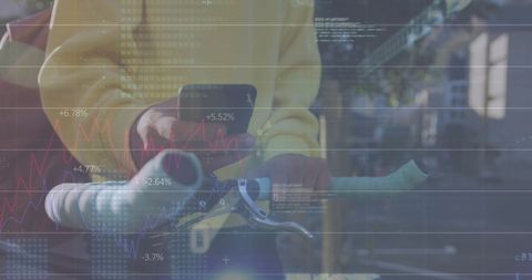 Financial Graphs Overlay on Man Using Smartphone Outdoors