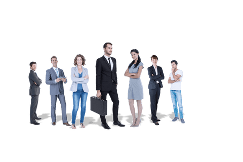 Diverse business professionals group on transparent background