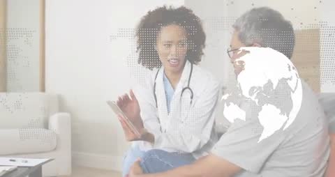 Doctor Explaining Medical Data Using Tablet in Telemedicine