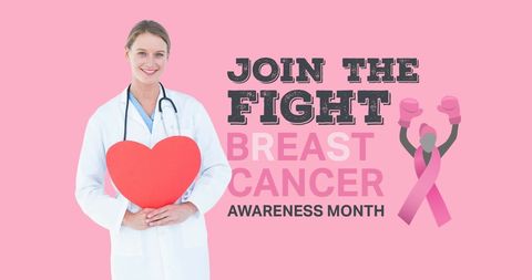 Breast Cancer Awareness Campaign with Female Doctor Holding Heart