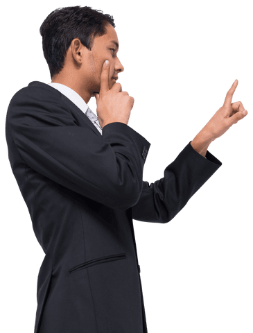Asian Businessman in Formal Suit Pointing on Transparent Background - Download Free Stock Videos Pikwizard.com