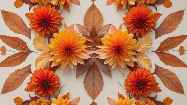 Symmetrical chrysanthemum and leaves mandala art